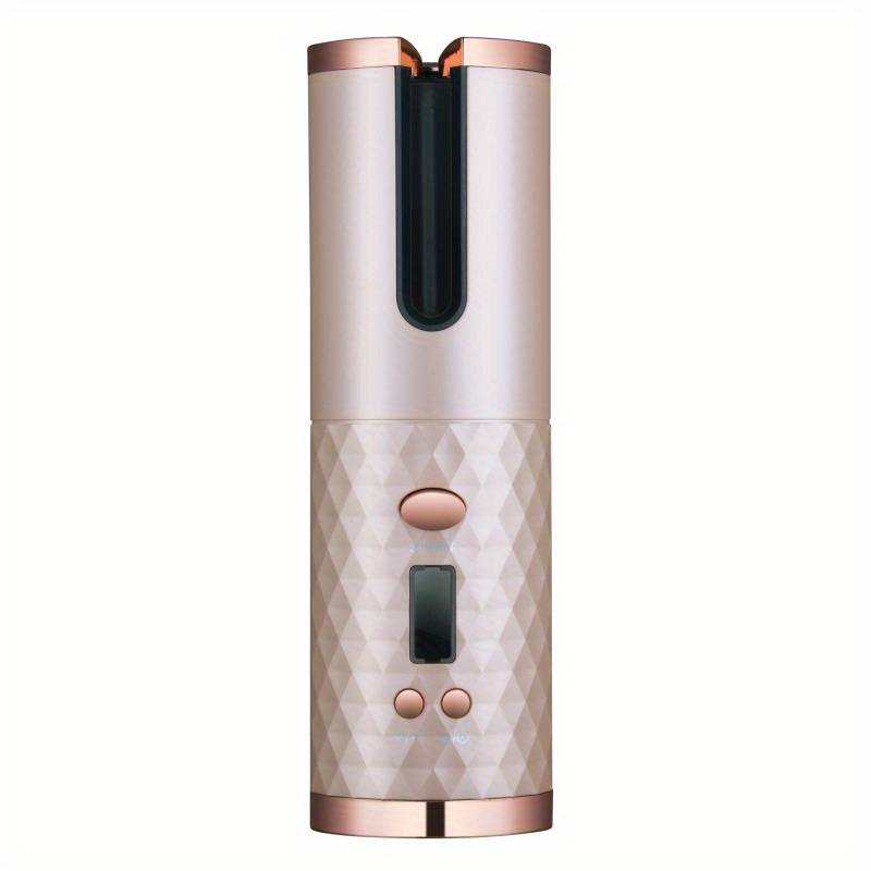 Portable Hair Curler in pearl white with rose-gold trim, a textured geometric grip, and a black central curling slot.