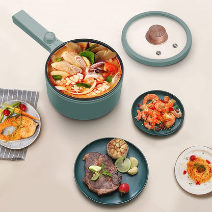 Electric portable cooking pot for making hot meals on the go while travelling or camping