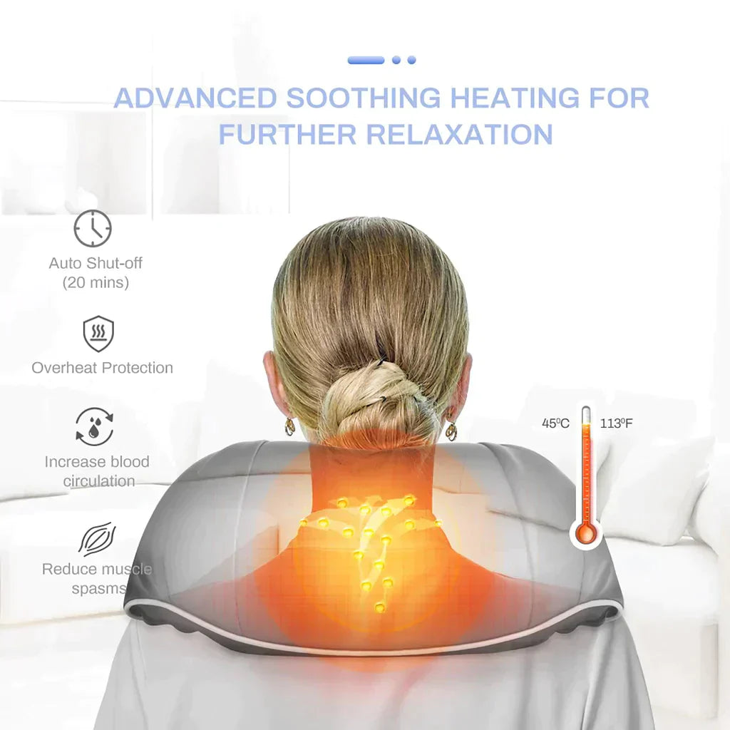 Electric neck and shoulder massager with heat function for relieving muscle tension and pain