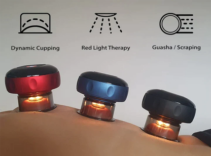 SmartCup cupping therapy device in use on back muscles