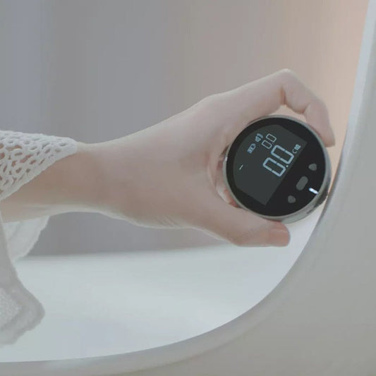 Digital laser tape measure displaying instant accurate distance readings up to 40 metres