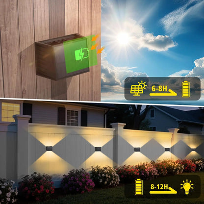 Solar Fence & Wall Light — Dual Up/Down Beams, Warm Glow, Zero Wiring (1 or 2 Pack)