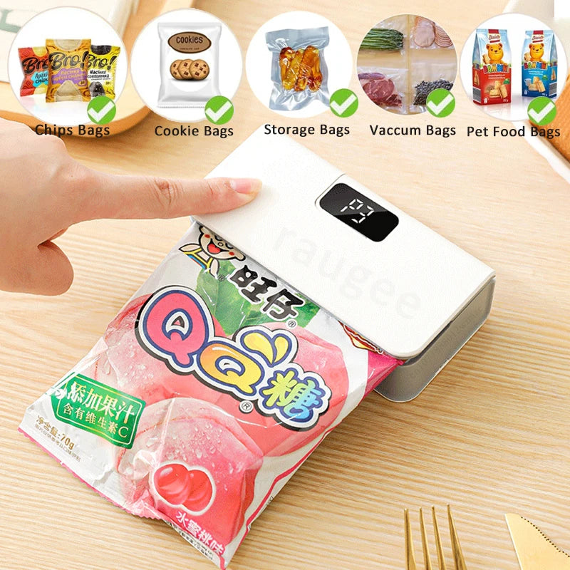 Rechargeable Mini Bag Sealer & Cutter — LED Display, 6 Seal Modes