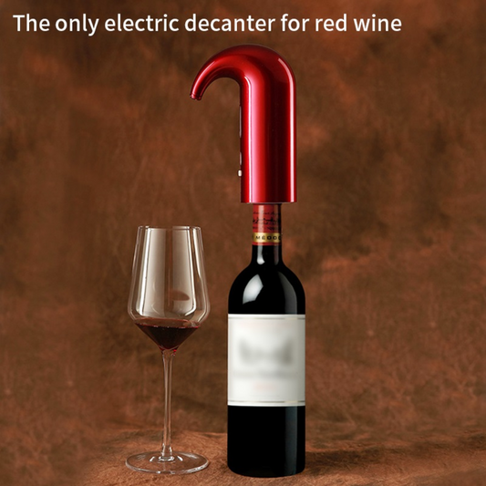 Electric wine pump aerating and pouring wine without tilting the bottle