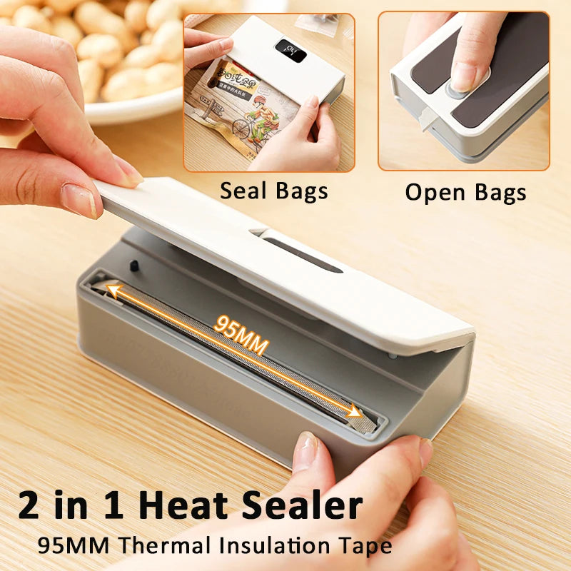 Rechargeable Mini Bag Sealer & Cutter — LED Display, 6 Seal Modes