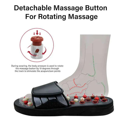Acupressure Slippers with a black open-toe sole, adjustable strap and raised red massage buttons for foot stimulation.