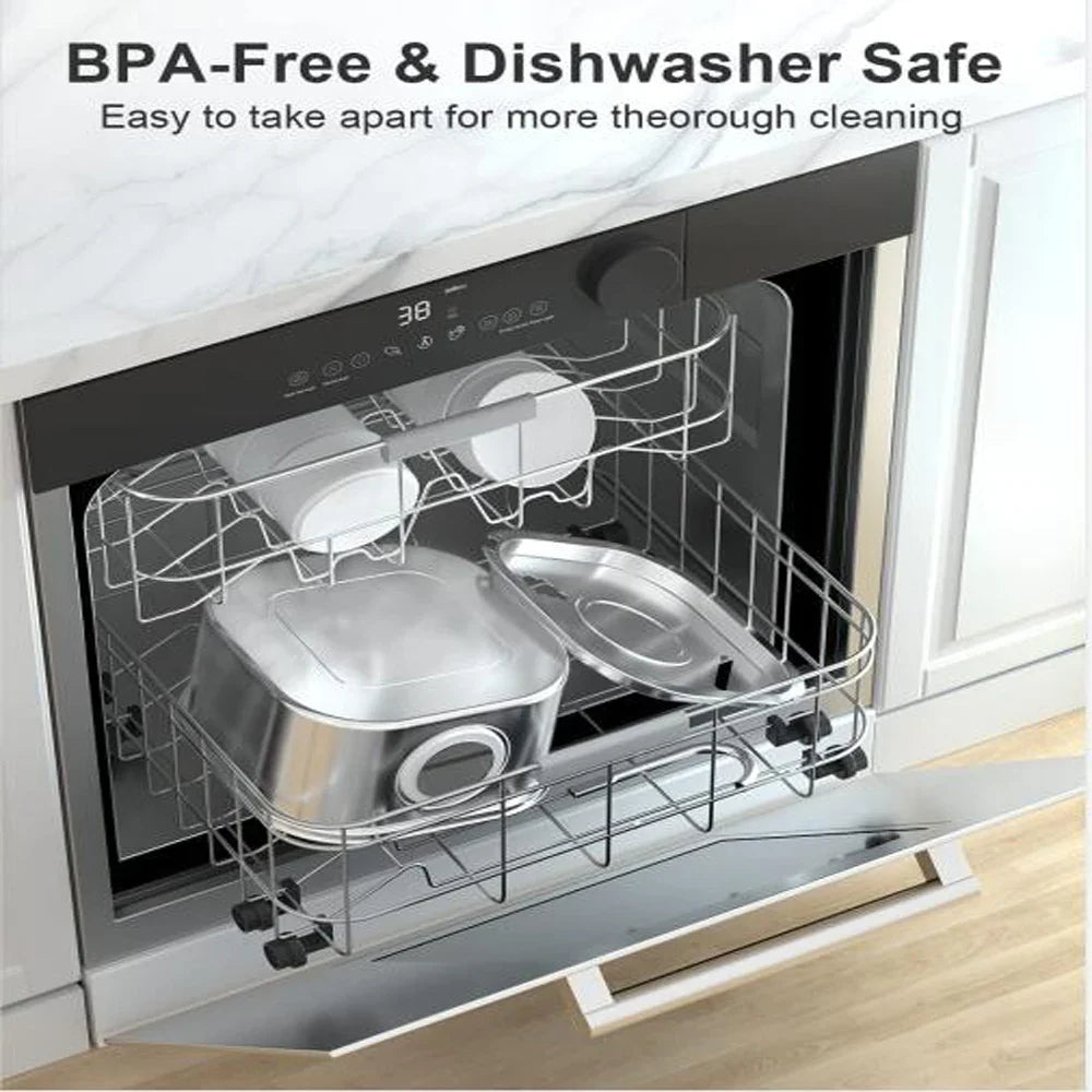 Auto Cat Fountain with a stainless steel water reservoir and separate drinking tray, shown dismantled in a dishwasher-safe design