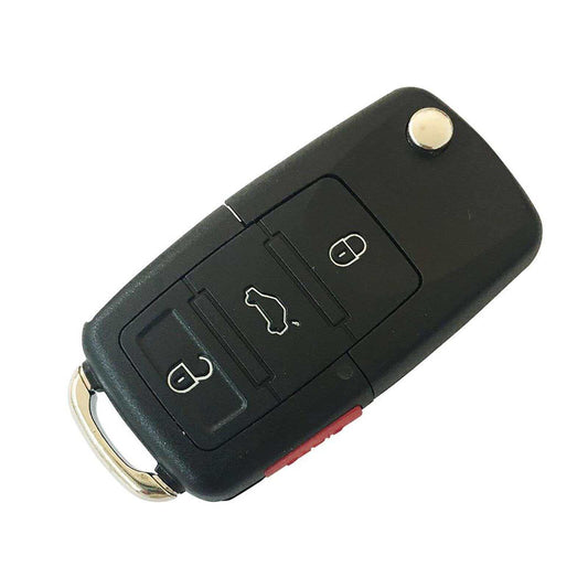 Car Key Secret Stash in black plastic with silver keyring loop, three raised button symbols and a round metal detail