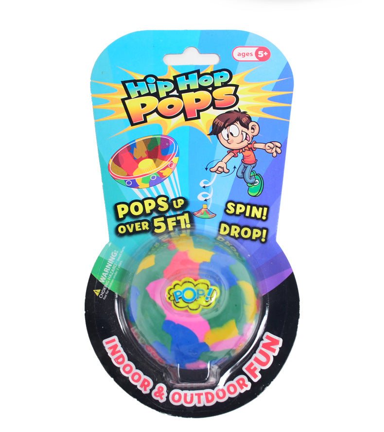 Fidget Bouncer — Stress-Relief colourful translucent ball with a multicoloured pattern, sold in Hip Hop Pops packaging